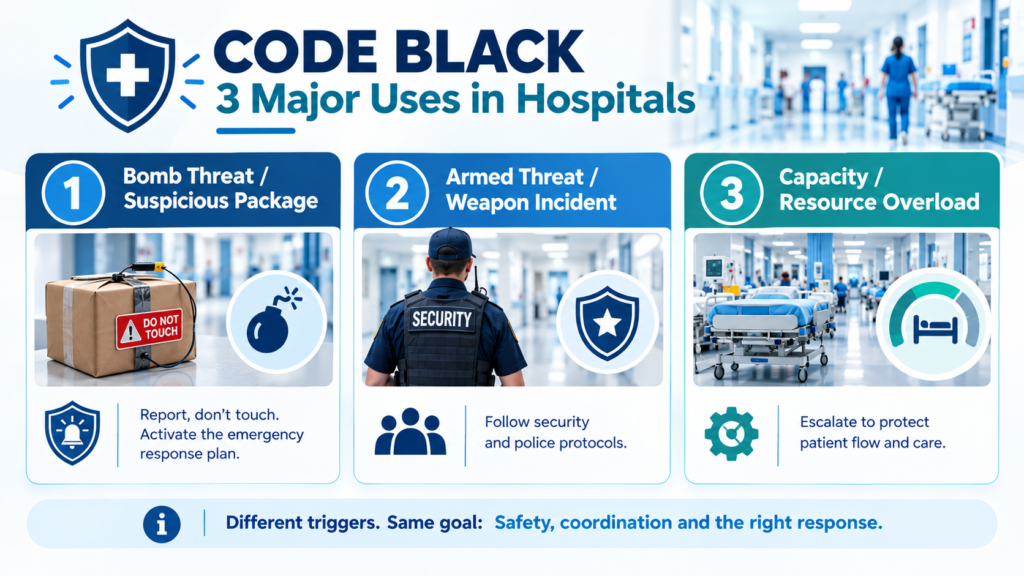 The three major uses of Black Code in a hospital