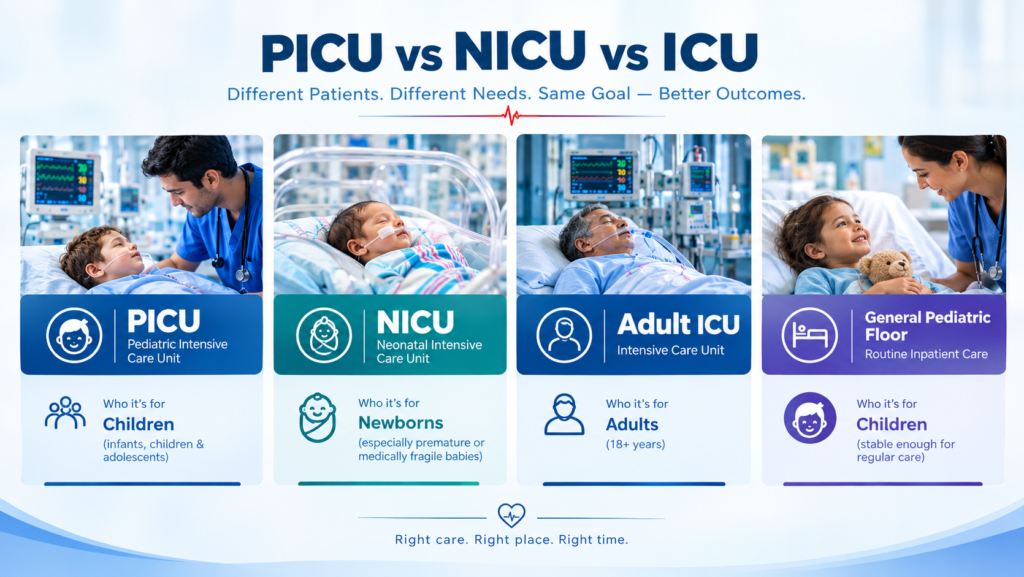 PICU vs NICU vs ICU - PICU meaning
